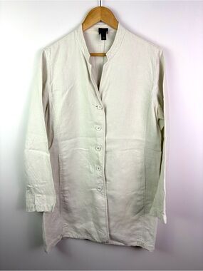 Eileen Fisher 100% Irish linen Long Button-Front Coatigan in Off-White size L***